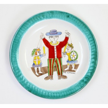 Sicilian puppets handmade ceramic round Plate de simone pottery Folk PTFK-8 Sicilian puppets handmade ceramic round Plate de simone pottery Folk PTFK-8